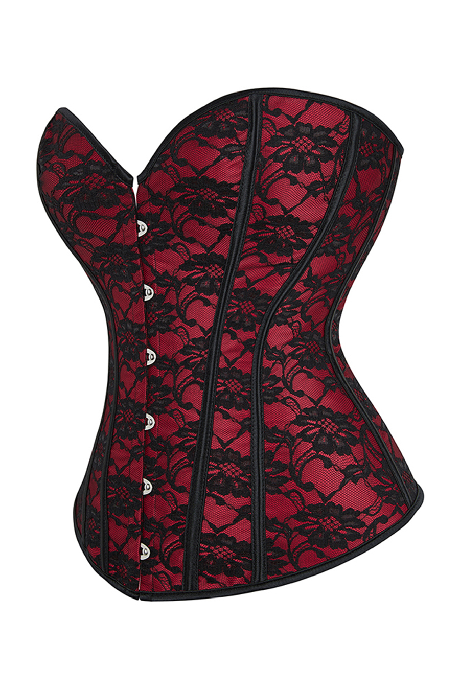 Röd korsett med vacker svart spets - Make Secrets lyxiga underkläder