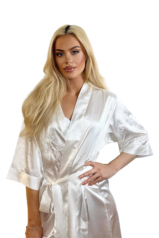 Morgonrock Silkeslen Brud och bröllop - Off White - Make Secrets lyxiga underkläder